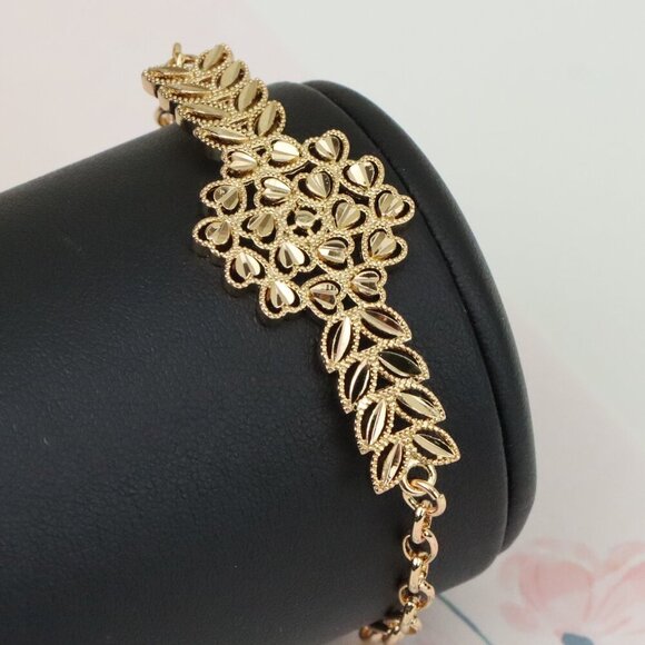 "Elegant Floral Leaf Rose Gold Bracelet with Adjustable, XPBL1137 - Picture 1 of 13